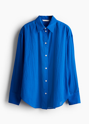 Синяя хлопковая рубашка жатка от h&amp;m