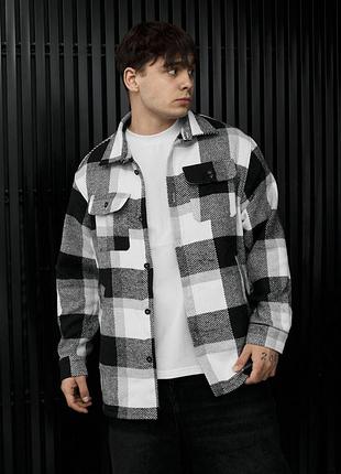 Мужская куртка-рубашка в клетку staff vo squares white & gray