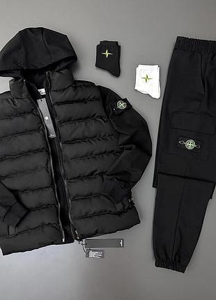 Набор stone island черный жилет-зип худи-штаны-2 пары носки