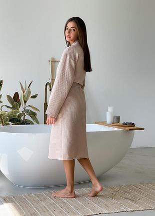 Женский вафельный халат cosy длинный бежевый l