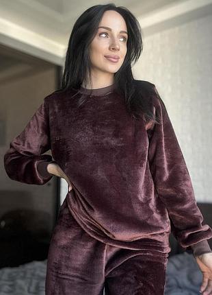 Жіноча тепла піжама з велсофту теплик, шоколад 2xl