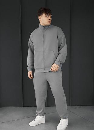 Мужской спортивный костюм из хлопка staff pa zip gray oversize