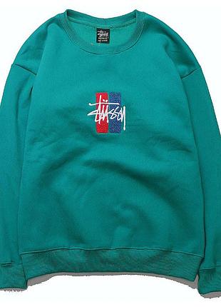 Світшот stussy vintage logo на флісі, колір нефритовий, розмір m