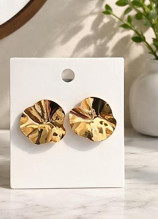 ✨сережки h&m у стилі molten gold / абстрактні сережки пусети мʼятий метал, золотисті✨