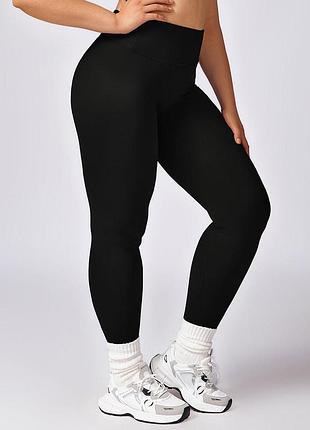 Лосины спортивные plus size push up эффектом леггинсы высокая посадка однотонные черные 90669 m (40-42)