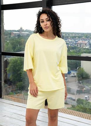 Костюм жіночий літній футболка + шорти двонитка жовтий s, m, l, xl