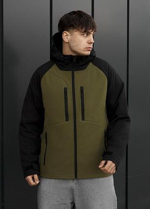 Ветро- и влагозащитная мужская куртка soft shell staff kade olive & black