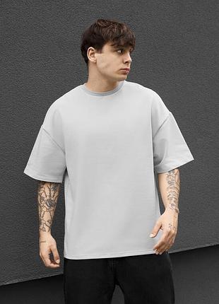 Чоловіча однотонна стильна футболка staff light gray oversize premium