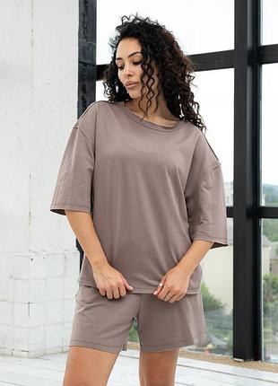 Костюм жіночий літній футболка + шорти двонитка мокко  s, m, l, xl