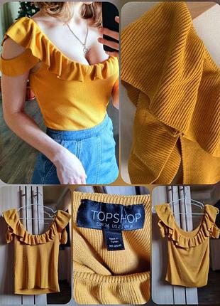 Горчичный топ в рубчик с воланами topshop, xs-s-m/42-44-46