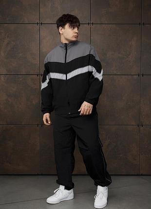 Мужской спортивный костюм в стиле color-block staff rik black & gray oversize