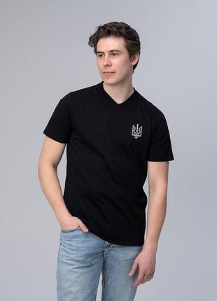 Футболка чоловіча з v-вирізом "тризуб" сіра вишивка xxl