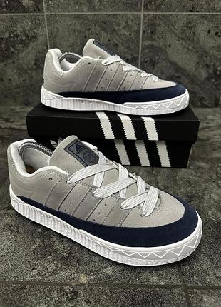 Adidas adimatic neighborhood grey blue, кроссовки кеды адидас адиматик нейбхуд серые, замшевые кеды адидас