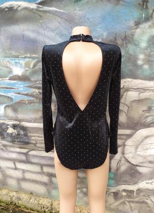 Велюровый бархатный боди бархат велюр открытая спина серебристый горошек