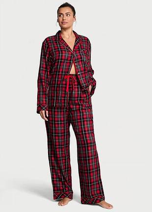 Женская пижама костюм для дома рубашка брюки victoria's secret flannel long pajama set красного цвета в клетку материал фланель m