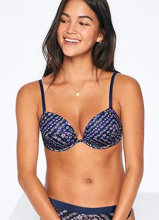 Бюстгальтер женский в цветочки victoria's secret pink wear everywhere синий