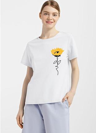 Футболка женская белая с принтом "солнышник", 2xl