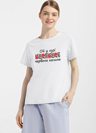 Футболка женская белая с принтом "красная калина", m