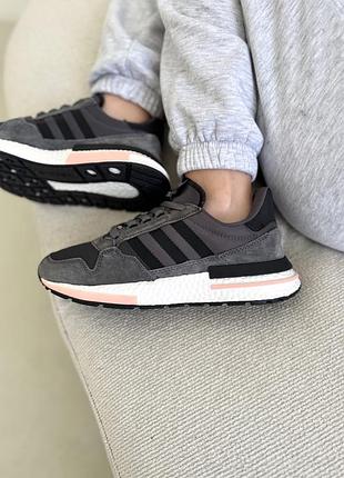 Кроссовки adidas zx 500 адидас зх 500 женские серые с розовым легкие и удобные для спорта