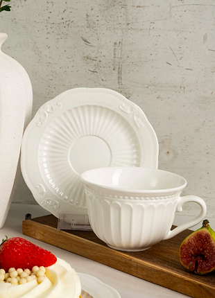 Набір порцеляновий чашка з блюдцем 220мл, колекція elegance white