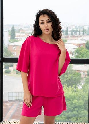 Костюм женский летний футболка + шорты двунить малиновый s, m, l, xl