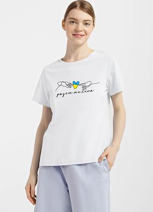 Футболка жіноча біла з принтом "разом ми сила", m