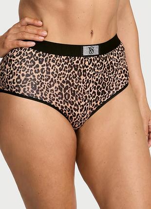 Трусики женские victoria's secret logo cotton shine patch hiphugger с леопардовым принтом и стразами l