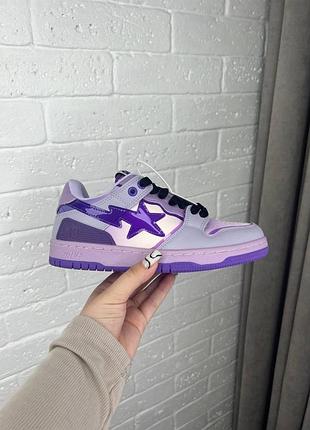 Кроссовки женские bape sta sk8 purple, бейп ста фиолетовые с белым