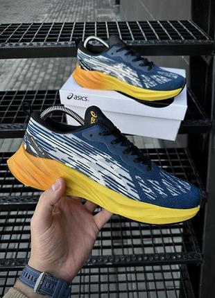 Кроссовки asics novablast 3 голубые с оранжевым мужские с мягкой подошвой и сетчатым верхом асикс новобласт