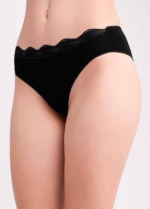 Жіночі бавовняні труси бразиліана декоровані мереживом giulia basic chic 2236/61 l black-black