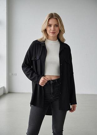 Сорочка жіноча oversize подовжена ззаду millet moda чорна
