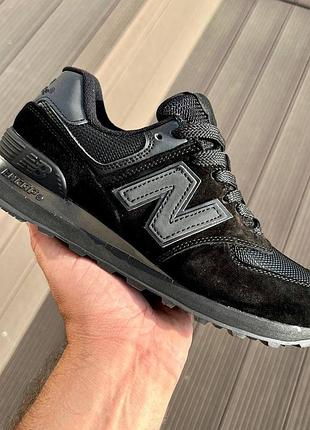 Кросівки new balance 574 жіночі замшеві для повсякденного носіння стильні та зручні all black