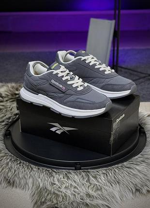 Кроссовки reebok classic рибок классик темно-серые из замши и текстиля для мужчин
