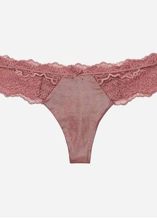 Трусики женские victoria's secret lace-trim smooth shimmer thong panty color rose shimmer s