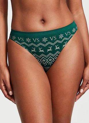 Трусики женские новогодние victorias secret seamless christmas reindeer bikini panty green зеленые м