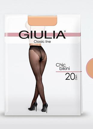 Классические матовые колготки с ажурными трусиками и декоративным швом giulia chic 20 bikini nero/rosso, 2(s) daino, 2(s)