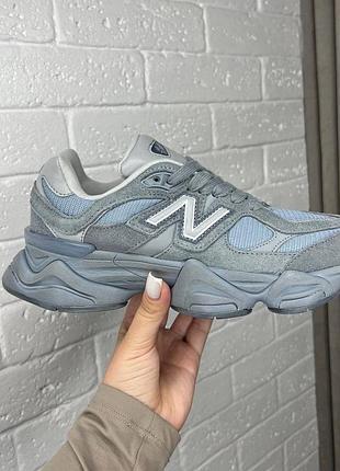 Женские кроссовки new balance 9060 artic grey blue, нью баланс 9060 серые с голубым на высокой подошве