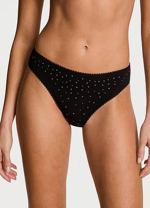 Трусики victoria's secret black stretch cotton rhinestones shine bikini panty s черные