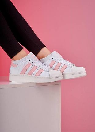Кеды adidas superstar platform женские для повседневной носки удобные стильные бело-розовые суперстары