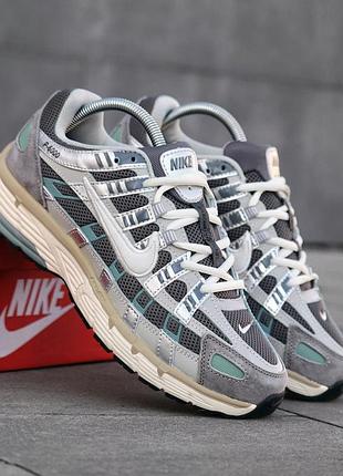 Чоловічі кросівки nike-6000 сірі круті кроси із натуральної шкіри повсякденні найк шкіряне взуття на весну літо