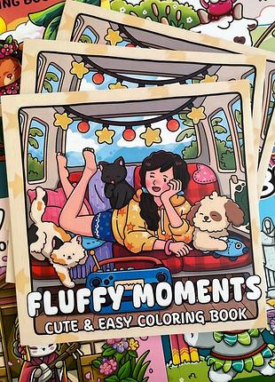 Розмальовка cozy антистрес fluffy moments "пухнасті миті", розмальовки, розмальовка для дорослих, затишна розмальовка