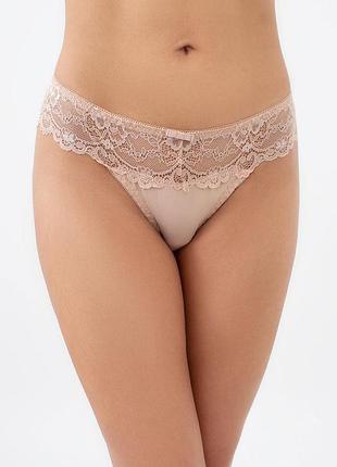 Жіночі труси-бразиліана декоровані мереживом giulia (l5117b0-m) l beige-бежевий, мереживні трусики, повсякденна білизна