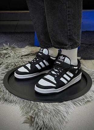 Кроссовки adidas forum low адидас форум лоу черные с белым из замши и кожи для мужчин универсальные