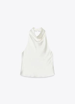 Белый сатиновый топ с открытой спинкой zara
