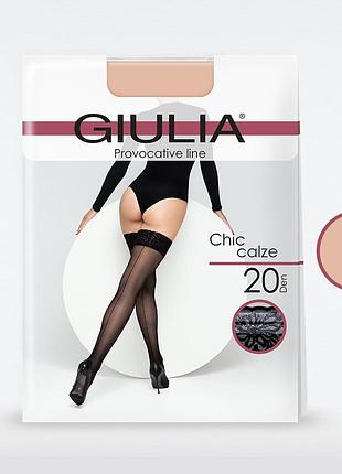 Фантазийные матовые чулки с кружевом giulia chic calze 20 den nero, 1/2(s/m) daino, 3/4(m/l)
