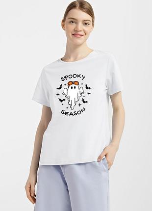 Футболка жіноча біла з принтом "spooky season", xl