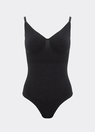 Жіночий безшовний боді зі стрінгами з мікрофібри giulia body string shapewear s/m black-black,з моделюючим ефектом