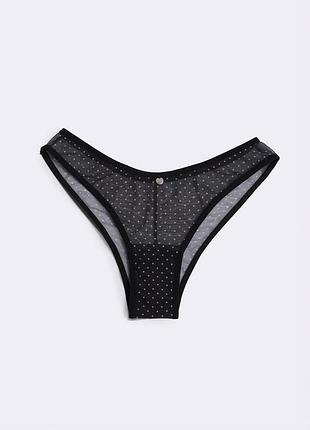 Труси жіночі бразиліана із сітки в горошок giulia glam 2239/40 l black-black dots, напівпрозорі трусики, чорні бразиліани