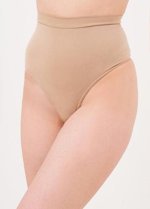 Трусы стринги женские giulia string high waist modelling l/xl beige-beige корректирующие, бесшовные, утяжка