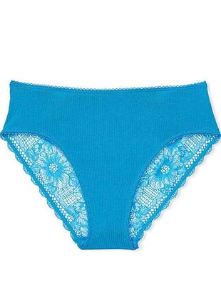 Хлопковые трусики слипы victoria's secret s голубые ажурные